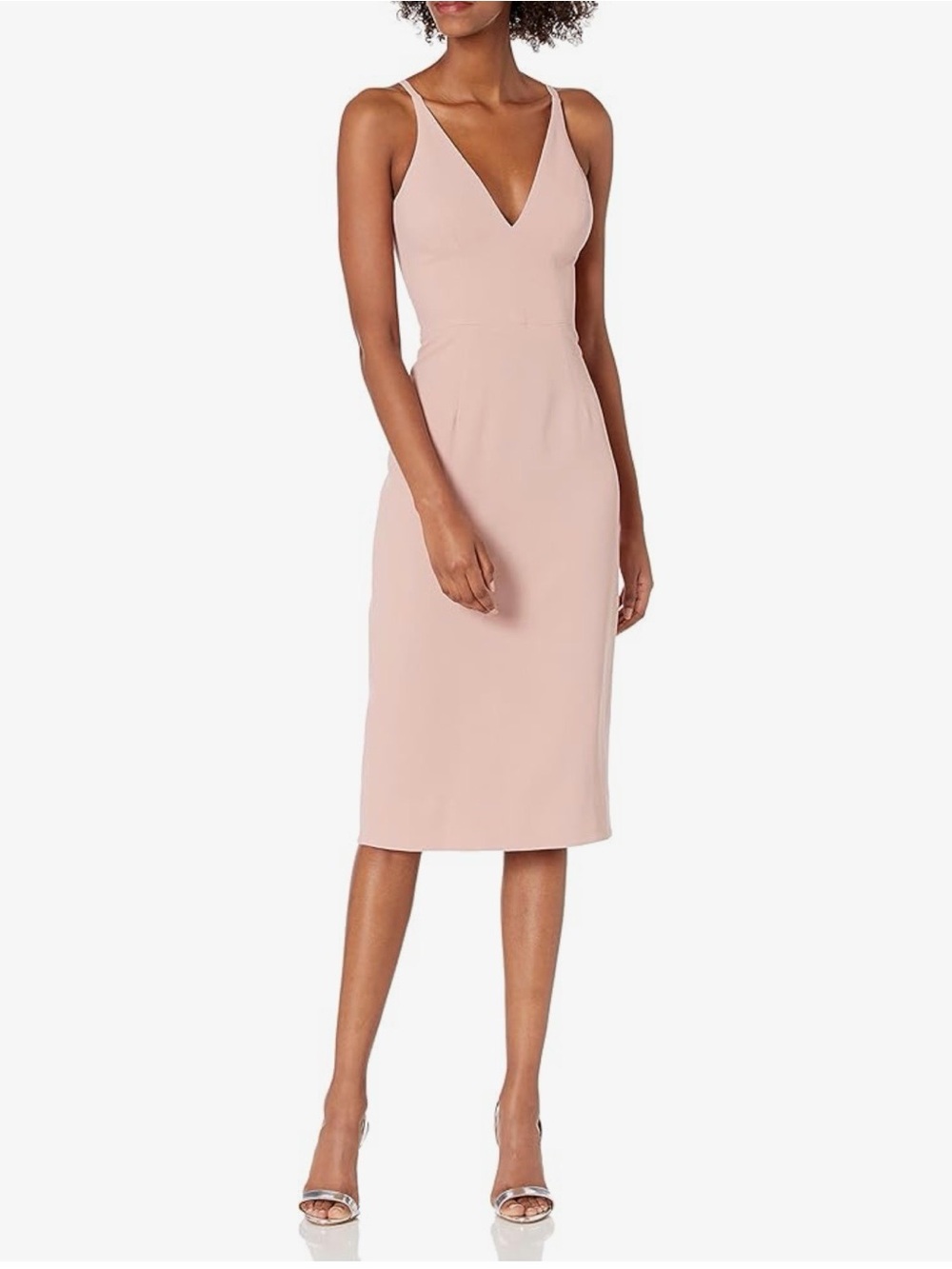 Dress the Population Blush Pink V-Neck Midi Sheath Lyla Dress